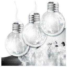 Varal Cordão Fio de Luzes 10 Lâmpadas 220v Led 4,6m Foco Incandescente Luz Branca Natal Enfeite - 1