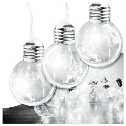 Varal Cordão Fio de Luzes 10 Lâmpadas 220v Led 4,6m Foco Incandescente Luz Branca Natal Enfeite