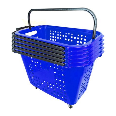 Kit 5 Cestas de Compras com Rodas 40l Azul