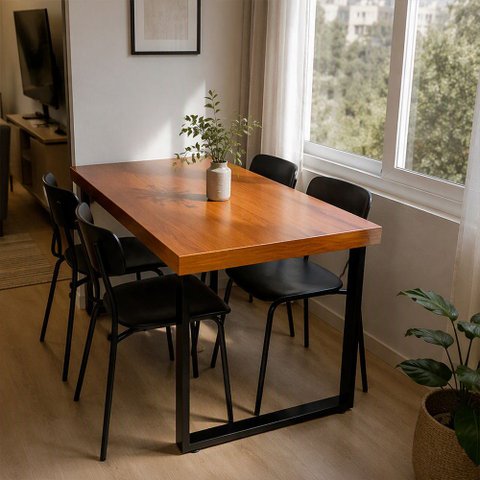 Mesa Industrial Bernardo Madeira Maciça C- Ferragem Preta 1,20m Marrom