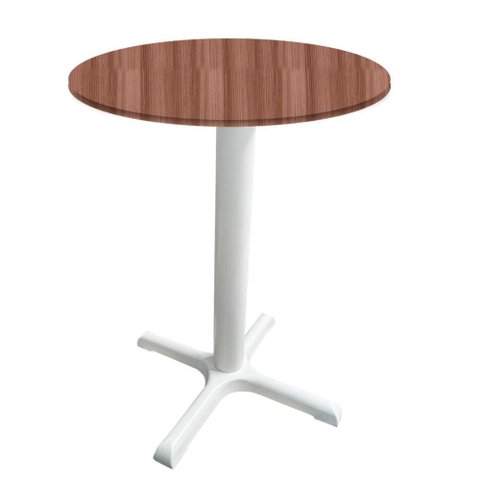 Mesa Ômega Ferro Branco 74 Cm (alt) Base em X Tampo Mdp Redondo Walnut 80 Cm (larg) X 2,50 Cm (alt)