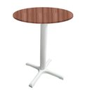 Ver imagem 1 de Mesa Ômega Ferro Branco 74 Cm (alt) Base em X Tampo Mdp Redondo Walnut 80 Cm (larg) X 2,50 Cm (alt)