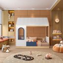 Ver imagem 1 de Cama Montessoriana Casinha com LED e Janela New Garden Casatema MadeiraOriginals Branco/Banco/Azul