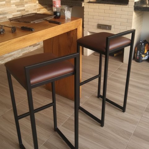 Conjunto Kit 2 Bancos Modernas Aço Cozinha Sofisticação Alta:marrom
