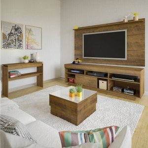 Conjunto Sala de Estar com Rack Treviso, Painel Slim, Mesa de Centro Parati e Aparador Creta
