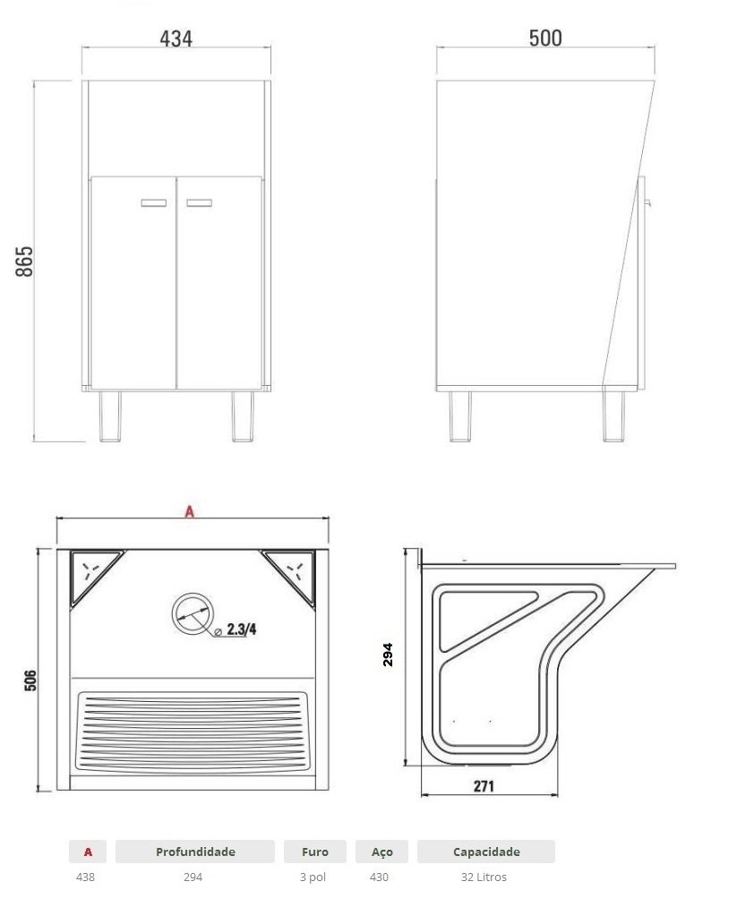 Tanque 40x50 c/ gabinete Kit Lavanderia Ghelplus -10.04.04082 - 2