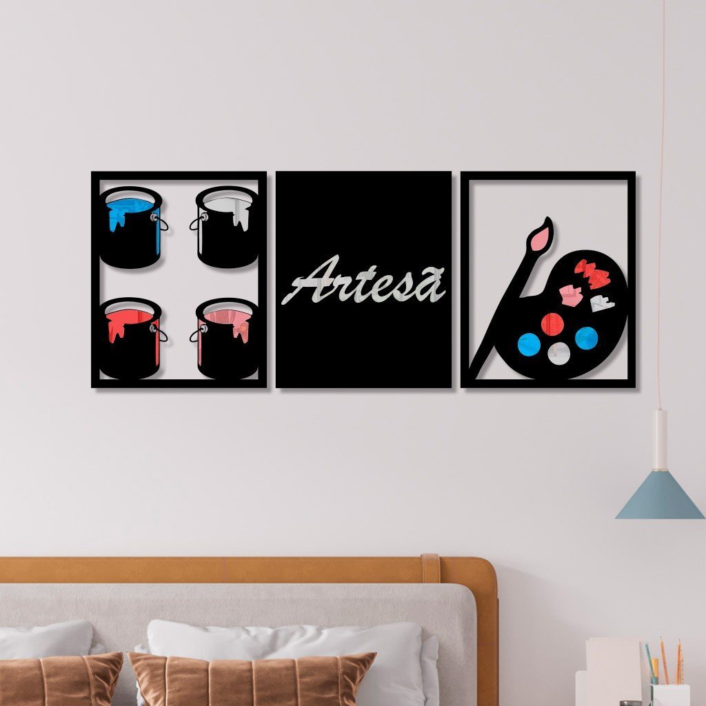 Conjunto 3 Quadros Vazados Artesã com Acrílico - 1