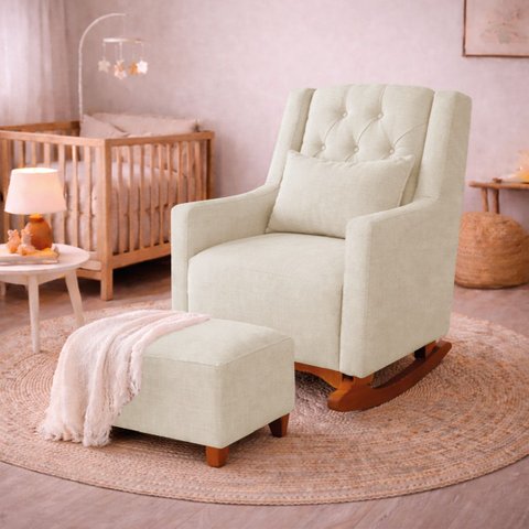 Poltrona de Amamentação Balanço e Puff Primeiro Amor Bouclé