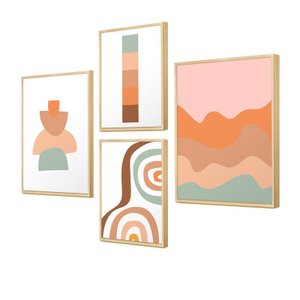 Kit 4 Quadros Decorativos para Quarto Formas Geométricas Delicado Colorido