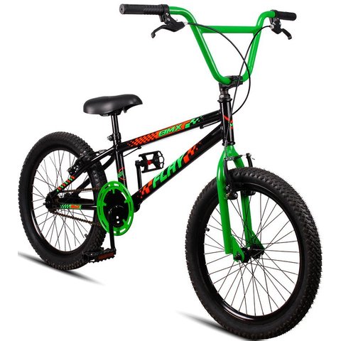 Bicicleta Aro 20 Bmx Infantil Flay Aro Aero Freio V-brake Menino 6, 7, 8, 9, 10 + Anos - Preto+verde