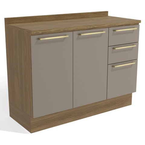 Armário de Cozinha Balcão 2 Portas e 3 Gavetas 120cm com Tampo M624 Botanic Kappesberg