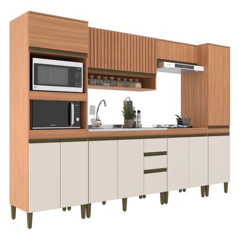 Cozinha Modulada 6 Peças Cecília C/ Aéreo Ripado