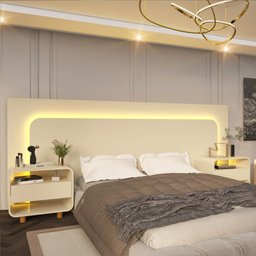 Cabeceira com Led e Mesa de Cabeceira 140/160/195 Innova Off White - Gelius - 1