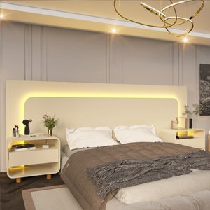 Cabeceira com Led e Mesa de Cabeceira 140/160/195 Innova Off White - Gelius