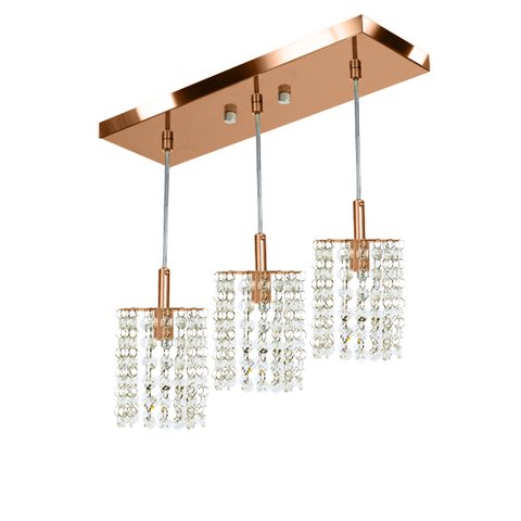 Lustre Pendente Clearcast Triplo Cristal Legitimo New Cobre