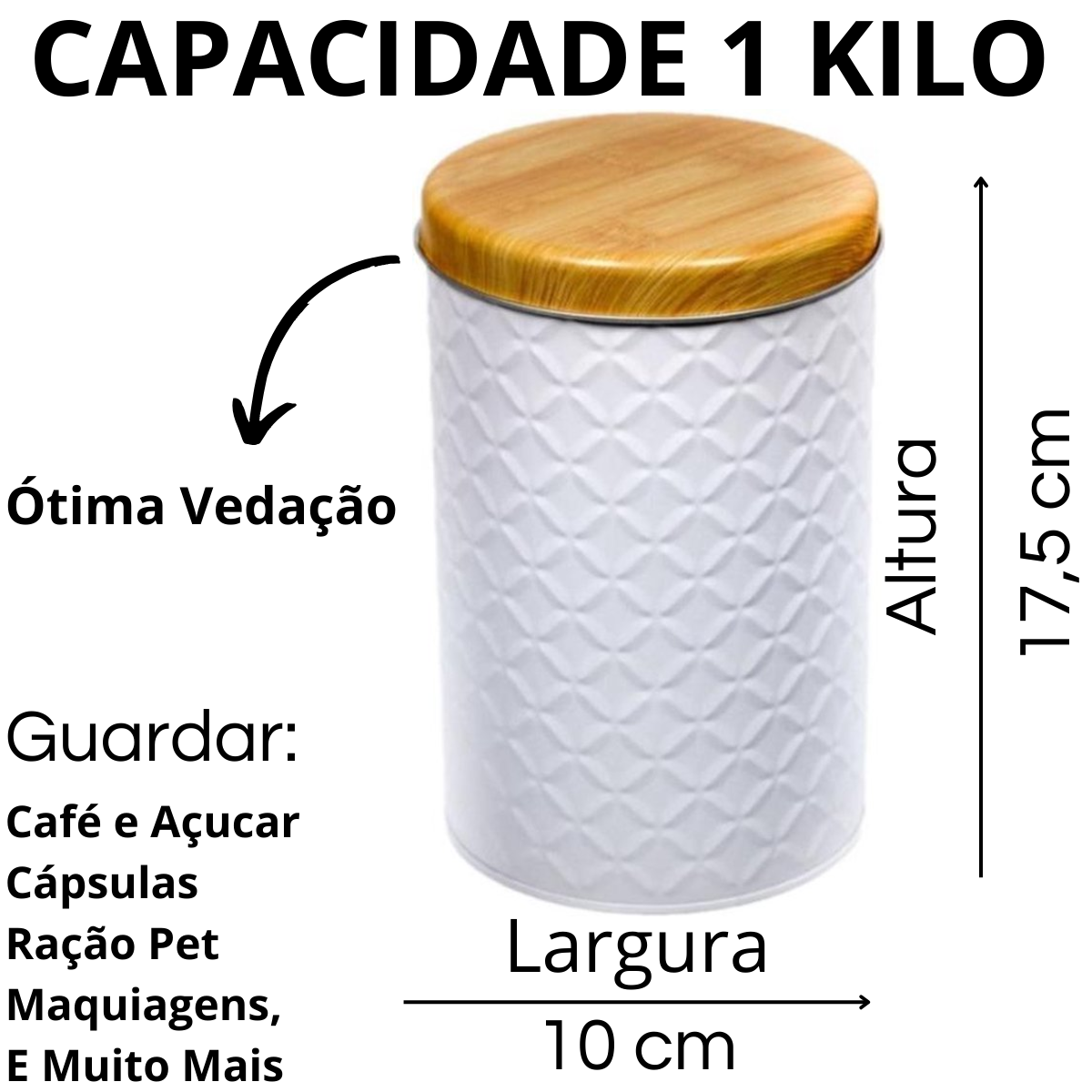 Kit 2 Latas Porta Mantimento Tampa Bambu Açúcar e Café Cor:branca - 2