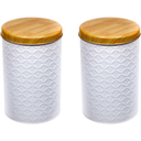 Ver imagem 1 de Kit 2 Latas Porta Mantimento Tampa Bambu Açúcar e Café Cor:branca