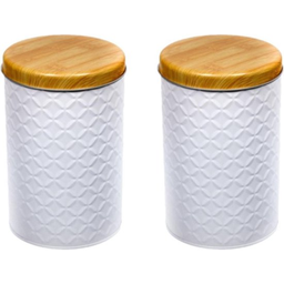 Kit 2 Latas Porta Mantimento Tampa Bambu Açúcar e Café Cor:branca - 1