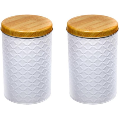 Kit 2 Latas Porta Mantimento Tampa Bambu Açúcar e Café Cor:branca