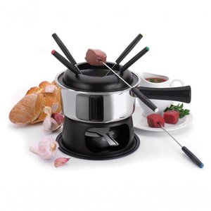 Aparelho de Fondue Lugano Panela Aço Inox 1,4 Litros para Carnes Óleo Kit Conjunto Serviço