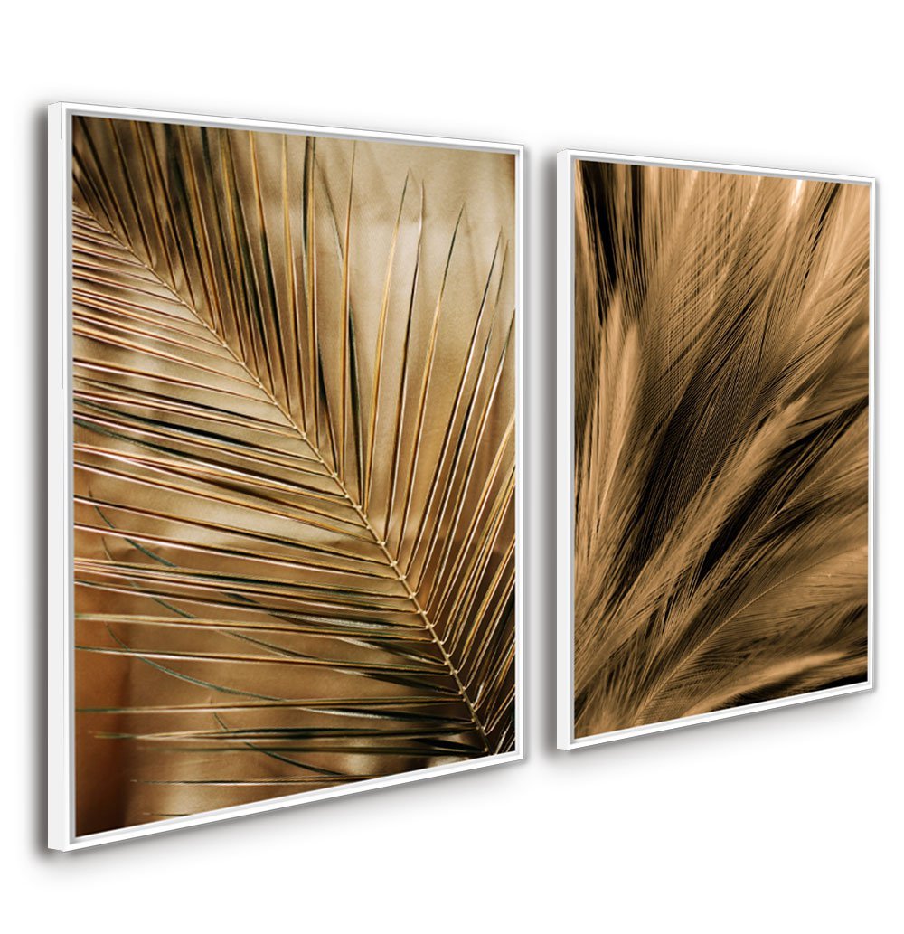 Quadros Decorativos Parede Tela Canvas Folhas Dourado Luxo:Branca - 1