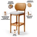 Ver imagem 4 de Kit 5 Banquetas Alta Bar Cozinha Jantar Betta L02 Imbuia Couríssimo Whisky Linho Cinza - Lyam