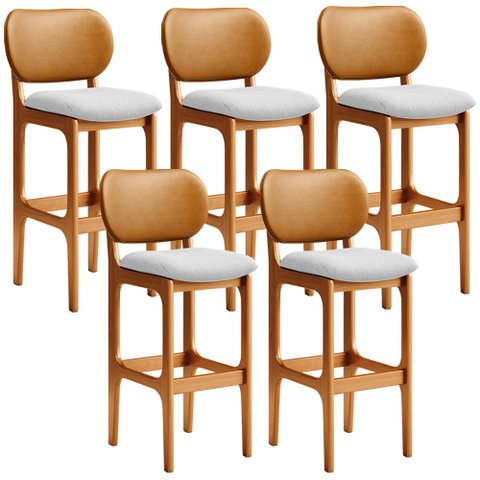 Kit 5 Banquetas Alta Bar Cozinha Jantar Betta L02 Imbuia Couríssimo Whisky Linho Cinza - Lyam