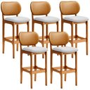 Ver imagem 1 de Kit 5 Banquetas Alta Bar Cozinha Jantar Betta L02 Imbuia Couríssimo Whisky Linho Cinza - Lyam