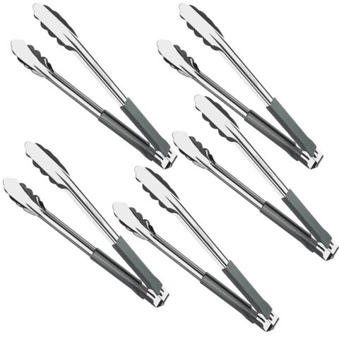 Kit 5 Pegadores Inox 30cm Tramontina Utilitá Cabo Emborrachado Cinza Carne Legumes