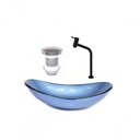 Ver imagem 1 de Cuba de Vidro Oval 55cm Azul + Valvula + Torneira Preta