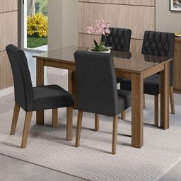Conjunto Sala de Jantar Mesa Tampo de Vidro 4 Cadeiras Celina Madesa - 1