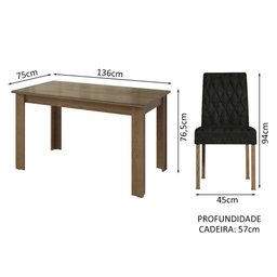 Conjunto Sala de Jantar Mesa Tampo de Vidro 4 Cadeiras Celina Madesa - 3