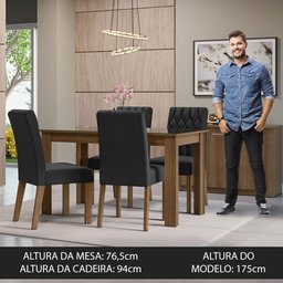 Conjunto Sala de Jantar Mesa Tampo de Vidro 4 Cadeiras Celina Madesa - 4
