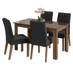 Conjunto Sala de Jantar Mesa Tampo de Vidro 4 Cadeiras Celina Madesa - 2