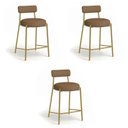 Ver imagem 2 de Banqueta Cozinha Média com Encosto Kit 3 Industrial Dourado Londres New Couro Flex D03 - D'Rossi
