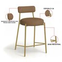 Ver imagem 3 de Banqueta Cozinha Média com Encosto Kit 3 Industrial Dourado Londres New Couro Flex D03 - D'Rossi