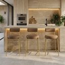 Ver imagem 1 de Banqueta Cozinha Média com Encosto Kit 3 Industrial Dourado Londres New Couro Flex D03 - D'Rossi