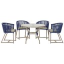 Ver imagem 1 de Mesa com 4 Cadeiras de Jantar Roma 100cm e Noronha em Aluminío Fendi Corda Nautica Estofado 8 Trama