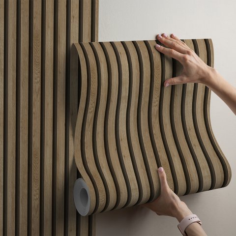 Papel de Parede Adesivo Ripado Madeira | Efeito 3d, Fácil de Aplicar, Elegante e Durável