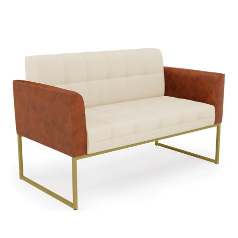 Sofá Namoradeira 2 Lugares Base Industrial Dourado Elisa Nozes/linho Bege A19 D03 - D'Rossi