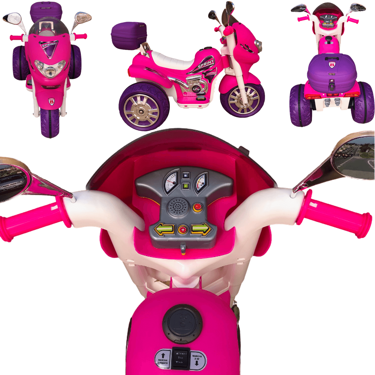 Moto Eletrica Infantil Biemme Sprint Turbo Power 12v Pink - 3