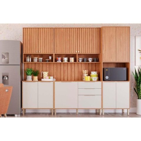 Cozinha Modulada Completa 7 Peças 2 Aéreos + 2 Balcões + 1 Paneleiro + 2 Complementos Cz011 Freij