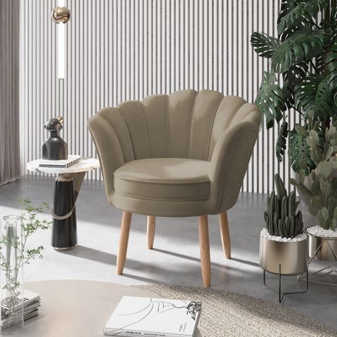 01 Poltrona Decorativa Pétala Escritório Sala Recepção Veludo Capuccino - Visalar