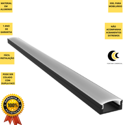 Kit 2 Perfil Sobrepor Overlap 1m 15,15x6mm Preto P/ Led - Áreas Internas - 2