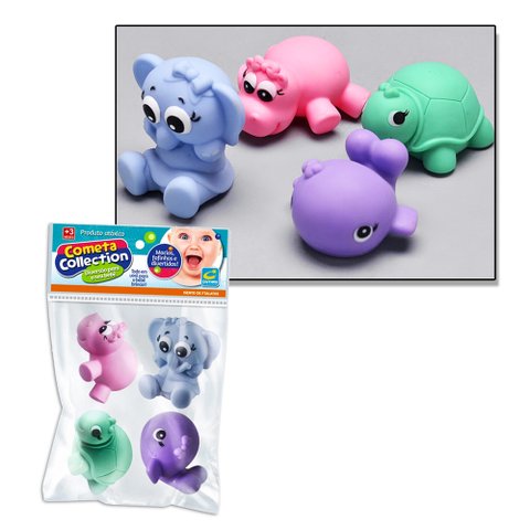 4 Brinquedos Animais Mordedor Macio Bebê a Partir +3 Meses