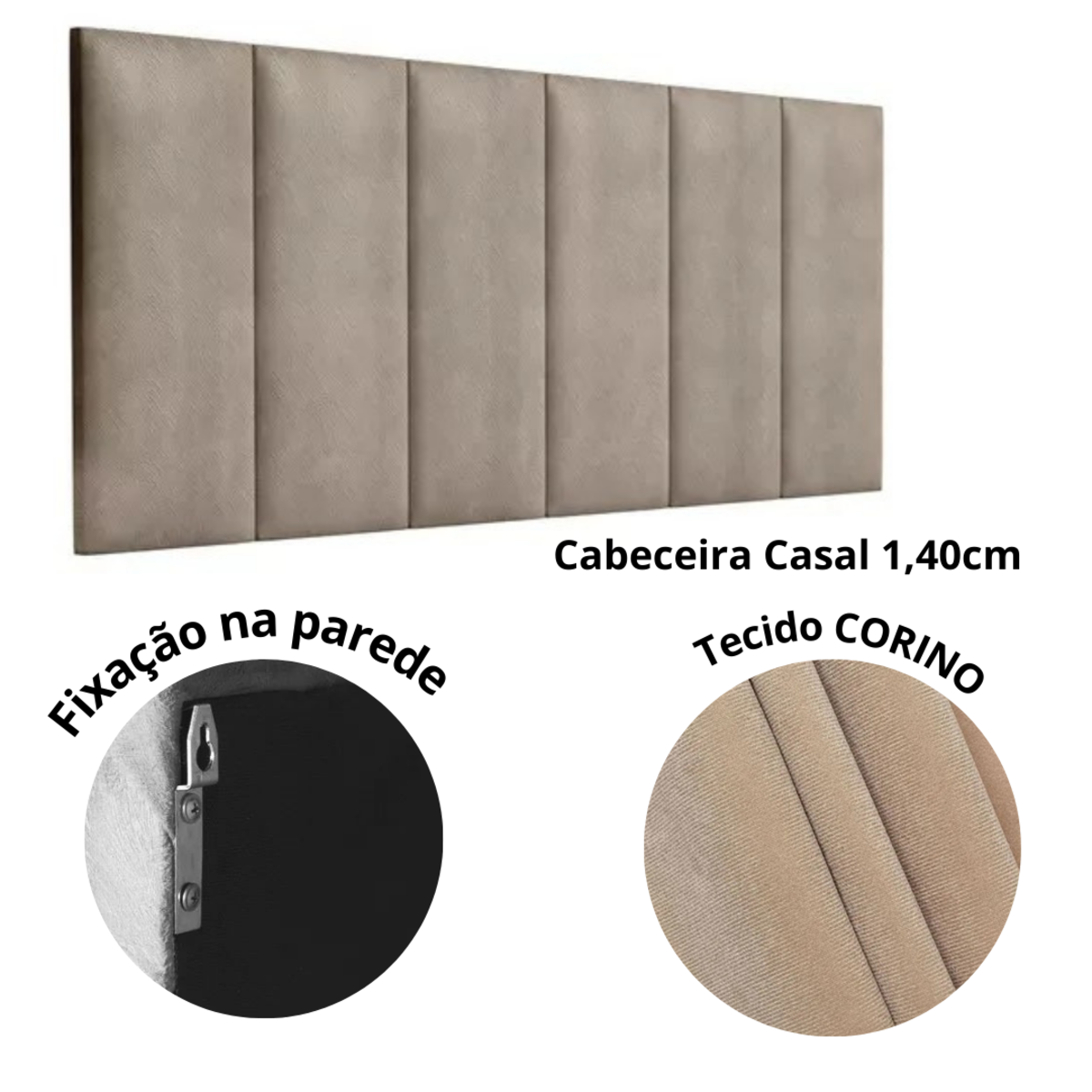 Cabeceira Estofada Casal 1,40cm Bege Sued Pérola Quarto Decoração Lisa - 3