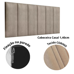 Cabeceira Estofada Casal 1,40cm Bege Sued Pérola Quarto Decoração Lisa - 3