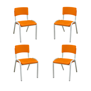 Kit 4 Cadeira Iso Infantil Laranja Escolar e Creche