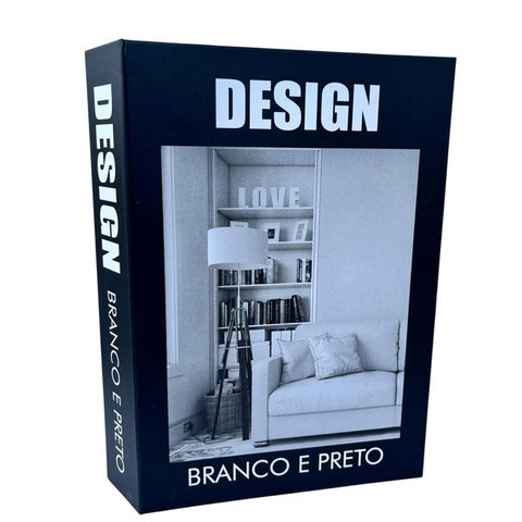 Decoração sala quarto livro caixa fake design branco preto