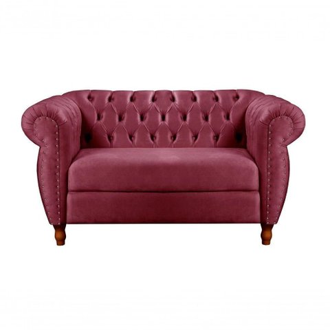 Sofá Nobreza 2 Lugares 153cm Bordô Veludo Fixo Encosto Capitonê Bella Decor